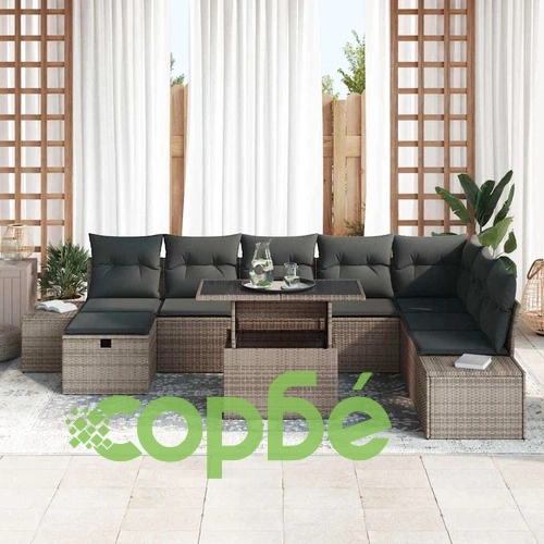 Градински софа комплект 11 части сив полиратан 319x209x69 см ➤ топ цена ➤ sorbe.bg