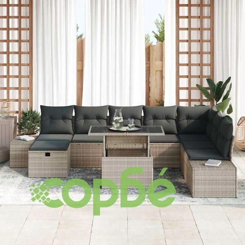 Градински комплект мебели от полиратан 11 части светлосиво 319x209x69 см ➤ топ цена ➤ sorbe.bg