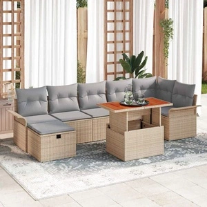 Градински комплект софа 8 части с възглавници бежов полиратан