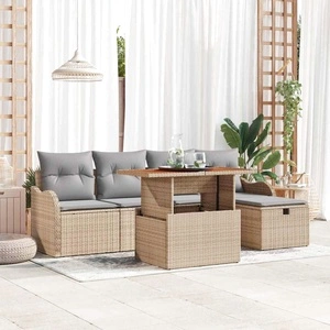 Градински комплект мебели от полиратан 6 части с възглавници бежов цвят