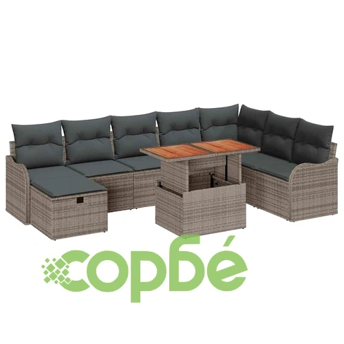 9-части градински диван комплект с възглавници сив полиратан 100x55x73 см ➤ топ цена ➤ sorbe.bg