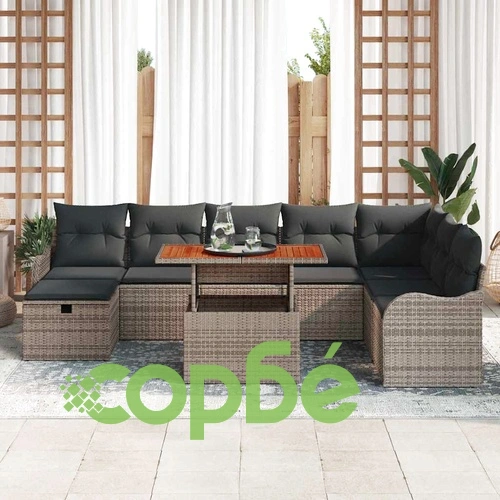 9-части градински диван комплект с възглавници сив полиратан 100x55x73 см ➤ топ цена ➤ sorbe.bg