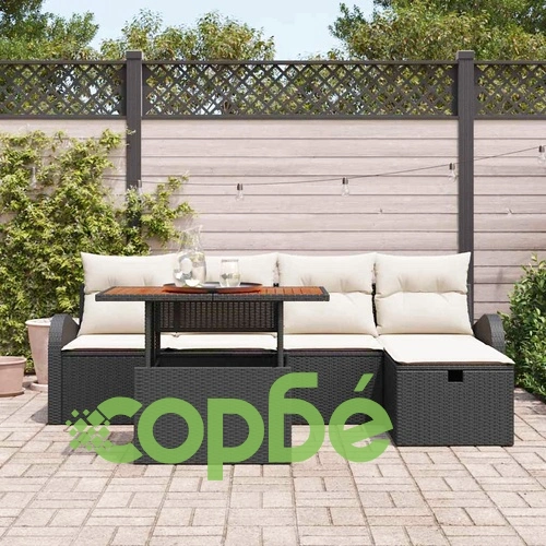 6-частен градински комплект мебели от полиратан с възглавници в черно ➤ топ цена ➤ sorbe.bg