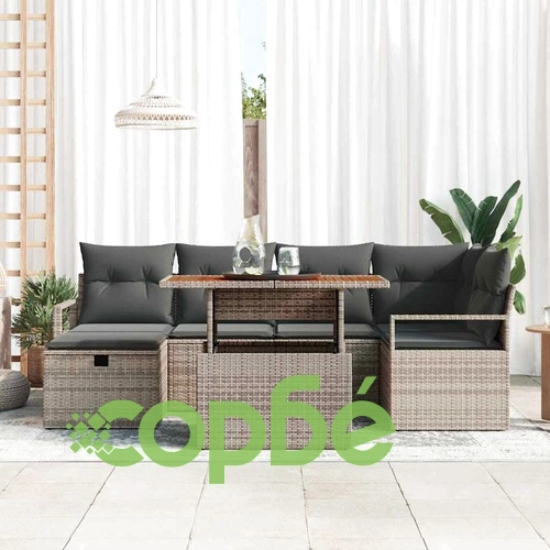 Градински комплект мебели 7 части с възглавници сив полиратан ➤ топ цена ➤ sorbe.bg