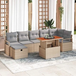 Градински комплект мебели 8 части с възглавници бежов полиратан