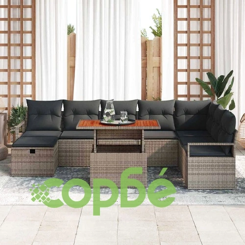 Градински комплект мебели 9 части с възглавници сив полиратан 100x55x73 см ➤ топ цена ➤ sorbe.bg