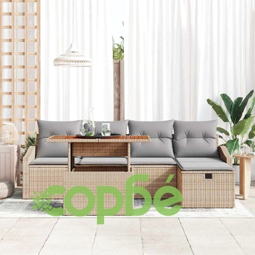Градински комплект софа 6 части с възглавници бежов полиратан ➤ топ цена ➤ sorbe.bg