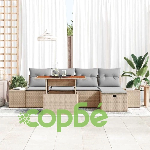 Градински комплект мебели полиратан 6 части с възглавници бежов 100x55x73 см ➤ топ цена ➤ sorbe.bg