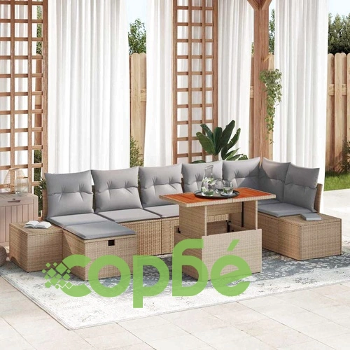 Градински комплект софа от полиратан 8 части с възглавници бежов 100x55x73 см ➤ топ цена ➤ sorbe.bg
