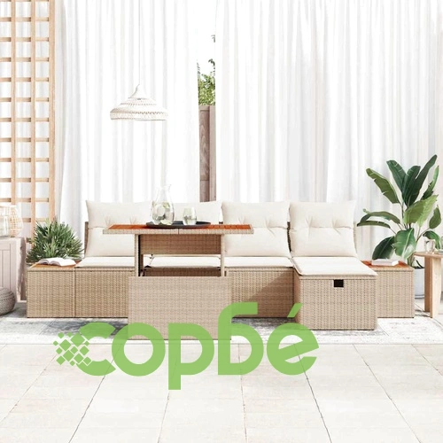 Градински комплект мебели 6 части с възглавници бежов полиратан ➤ топ цена ➤ sorbe.bg