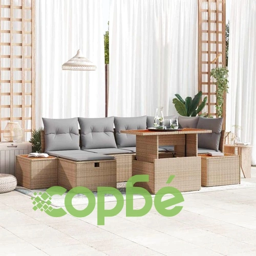 Градински комплект софа от полиратан 7 части с възглавници бежов цвят ➤ топ цена ➤ sorbe.bg