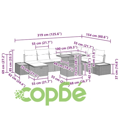 Градински комплект софа 9 части с възглавници от полиратан - бежов ➤ топ цена ➤ sorbe.bg