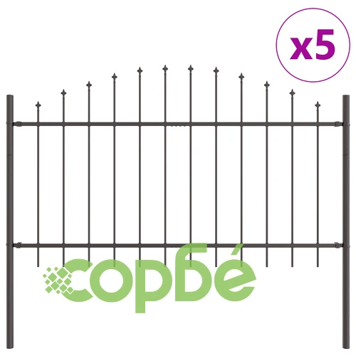 Стоманена градинска ограда с халка отгоре, сива, 8,5x1 м, 5 панела ➤ топ цена ➤ sorbe.bg