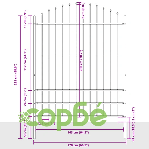 Метална ограда с Hoop Top дизайн, Сива, 8,5x2 м, Стоманена конструкция ➤ топ цена ➤ sorbe.bg