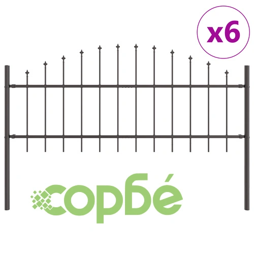 Метална градинска ограда с Hoop Top дизайн - сива, 10,2x0,75 м, от прахово боядисана стомана ➤ топ цена ➤ sorbe.bg