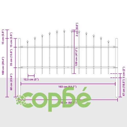Метална градинска ограда с Hoop Top дизайн - сива, 10,2x0,75 м, от прахово боядисана стомана ➤ топ цена ➤ sorbe.bg