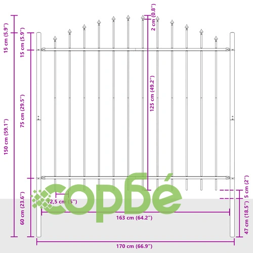 Метална градинска оградка с Hoop Top дизайн - сива, 10,2x1,25 м, стоманена конструкция ➤ топ цена ➤ sorbe.bg