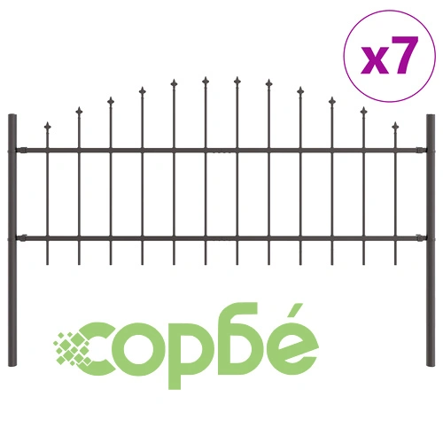 Стоманена градинска ограда с гумен връх 11,9x0,75 м - 7 панела ➤ топ цена ➤ sorbe.bg
