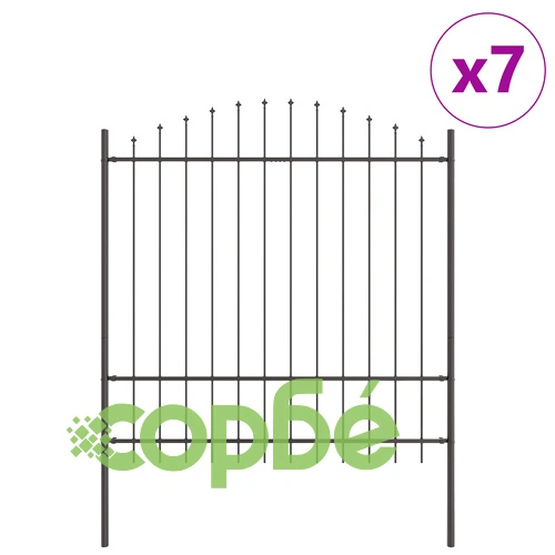 Стоманена оградна система с хуп топ в сиво 11,9x1,75 м, 7 панела ➤ топ цена ➤ sorbe.bg
