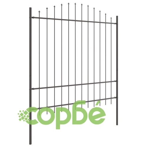 Стоманена оградна система с хуп топ в сиво 11,9x1,75 м, 7 панела ➤ топ цена ➤ sorbe.bg