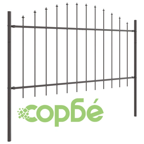 Градинска ограда с Hoop Top дизайн, Сива, 13,6x1 м, Прахово боядисана стомана ➤ топ цена ➤ sorbe.bg
