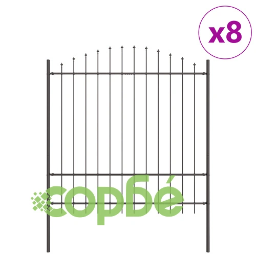 Декоративна оградна пътека с кръгъл връх, сива, 13.6x1.75 м, от прахово боядисана стомана ➤ топ цена ➤ sorbe.bg