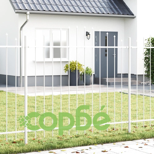 vivaxl Ограда с Hoop Top, Бяла, 10,2x1,25 м, Стоманена, Прахово Боядисана, за Външно Ползване ➤ топ цена ➤ sorbe.bg