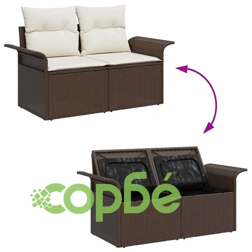 Градински комплект мебели 4 части с възглавници кафяв полиратан 196x117x85 см ➤ топ цена ➤ sorbe.bg
