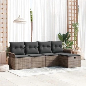 Градински комплект мебели 5 части с възглавници сив полиратан 251x117x85 см