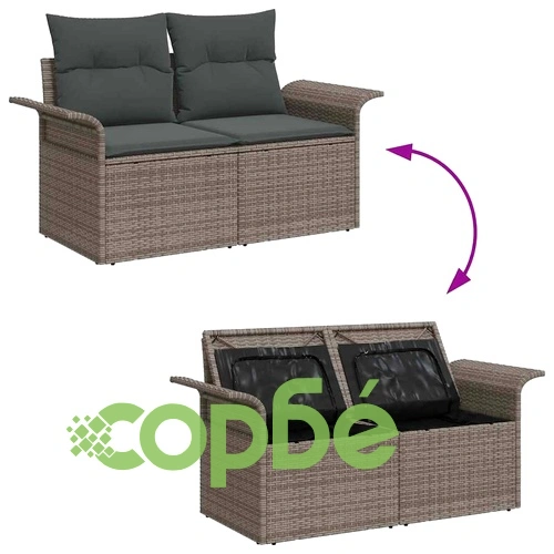 Градински комплект мебели 5 части с възглавници сив полиратан 251x117x85 см ➤ топ цена ➤ sorbe.bg