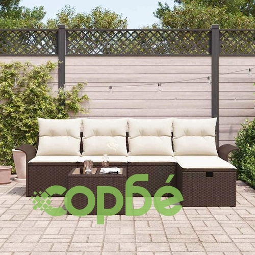Градински комплект мебели от полиратан 6 части с възглавници кафяв ➤ топ цена ➤ sorbe.bg