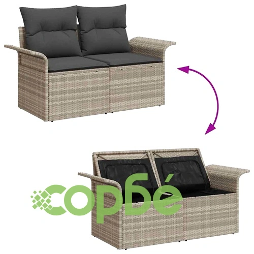 Градински диван комплект 7 части светлосив полиратан с възглавници ➤ топ цена ➤ sorbe.bg