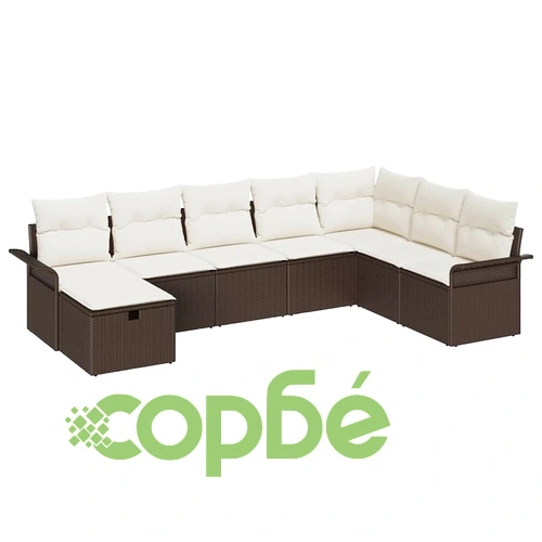 Градински диван комплект 8 части с възглавници кафяв полиратан 297x187x85 см ➤ топ цена ➤ sorbe.bg