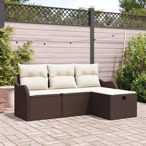 Градински диван комплект 4 части с възглавници кафяв полиратан 176x117x85 см