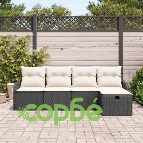 Градински комплект диван 5 части с възглавници черен полиратан ➤ топ цена ➤ sorbe.bg