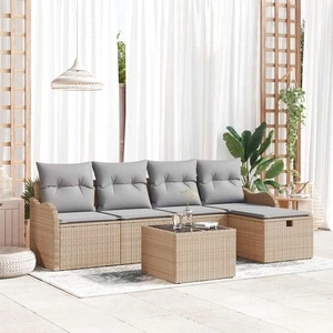 Градински комплект диван 6 части с възглавници бежов полиратан