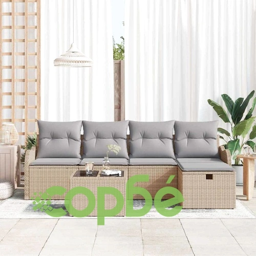 Градински комплект диван 6 части с възглавници бежов полиратан ➤ топ цена ➤ sorbe.bg