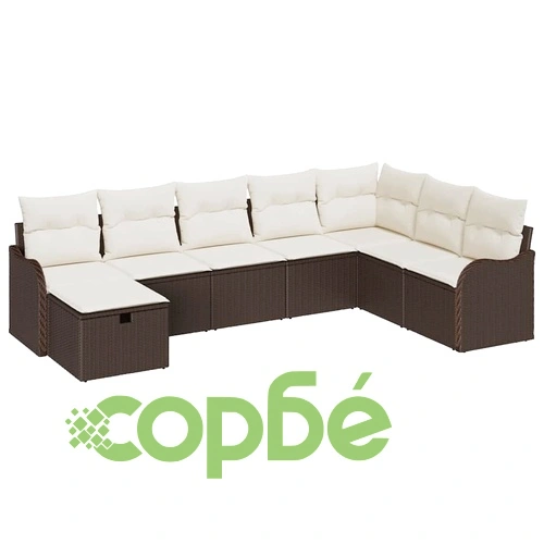 Градински комплект мебели полиратан 8 части с възглавници кафяв 287x177x85 см ➤ топ цена ➤ sorbe.bg