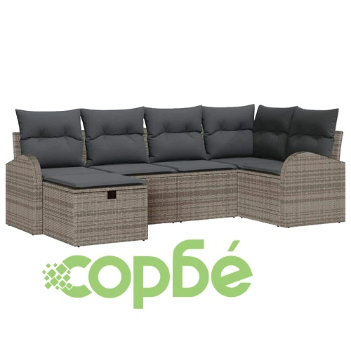 Градински диван комплект 6 части с възглавници сив полиратан 234x124x85 см ➤ топ цена ➤ sorbe.bg