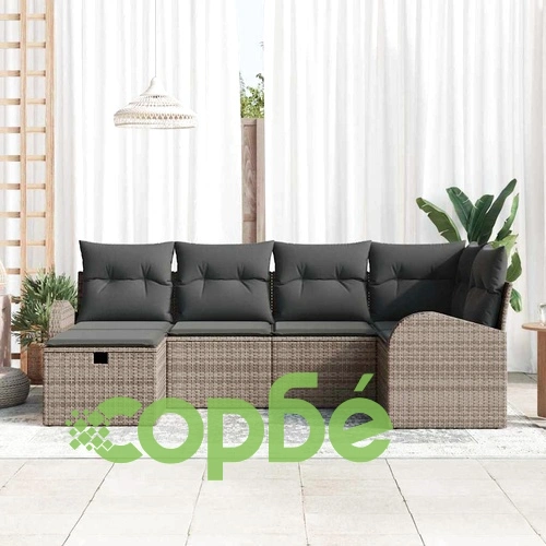 Градински диван комплект 6 части с възглавници сив полиратан 234x124x85 см ➤ топ цена ➤ sorbe.bg
