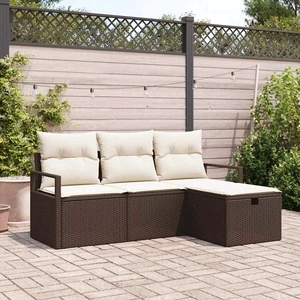 Градински диван комплект 4 части с възглавници кафяв полиратан 175x117 см