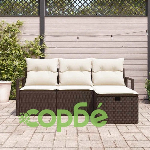 Градински диван комплект 4 части с възглавници кафяв полиратан 175x117 см ➤ топ цена ➤ sorbe.bg
