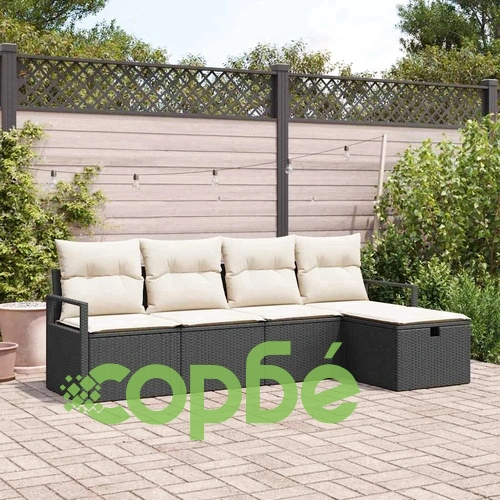 Градински комплект мебели 5 части с възглавници черен полиратан 230x117x85 см ➤ топ цена ➤ sorbe.bg