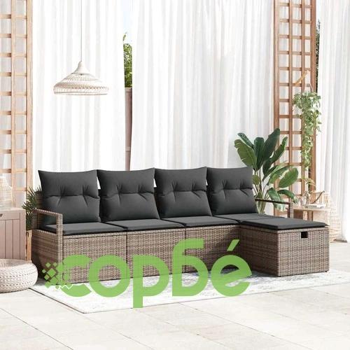 Градински диван комплект 5 части с възглавници сив полиратан 230x117x85 см ➤ топ цена ➤ sorbe.bg