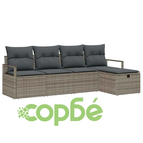 Градински диван комплект 5 части с възглавници сив полиратан 230x117x85 см ➤ топ цена ➤ sorbe.bg