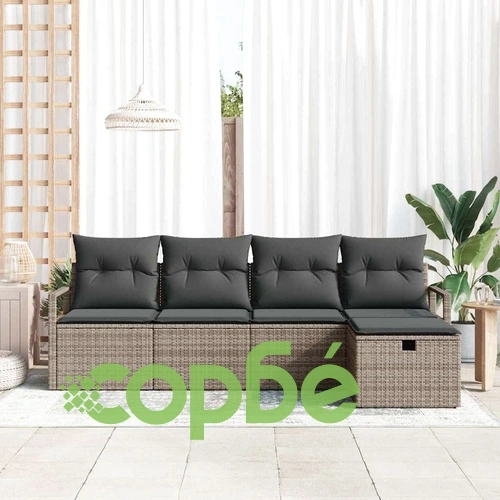 Градински диван комплект 5 части с възглавници сив полиратан 230x117x85 см ➤ топ цена ➤ sorbe.bg