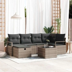 Градински комплект мебели 7 части с възглавници сив полиратан