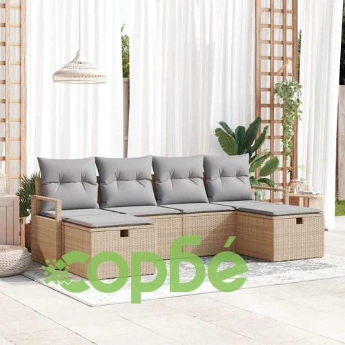Градински комплект мебели 6 части с възглавници бежов полиратан 230x117x85 см ➤ топ цена ➤ sorbe.bg