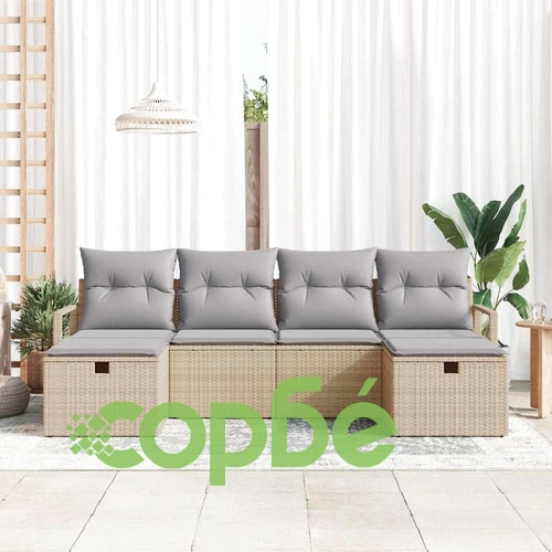 Градински комплект мебели 6 части с възглавници бежов полиратан 230x117x85 см ➤ топ цена ➤ sorbe.bg