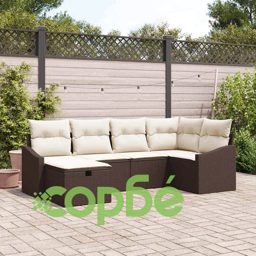 Градински диванен комплект 6 части с възглавници кафяв полиратан 55x62x69 см ➤ топ цена ➤ sorbe.bg